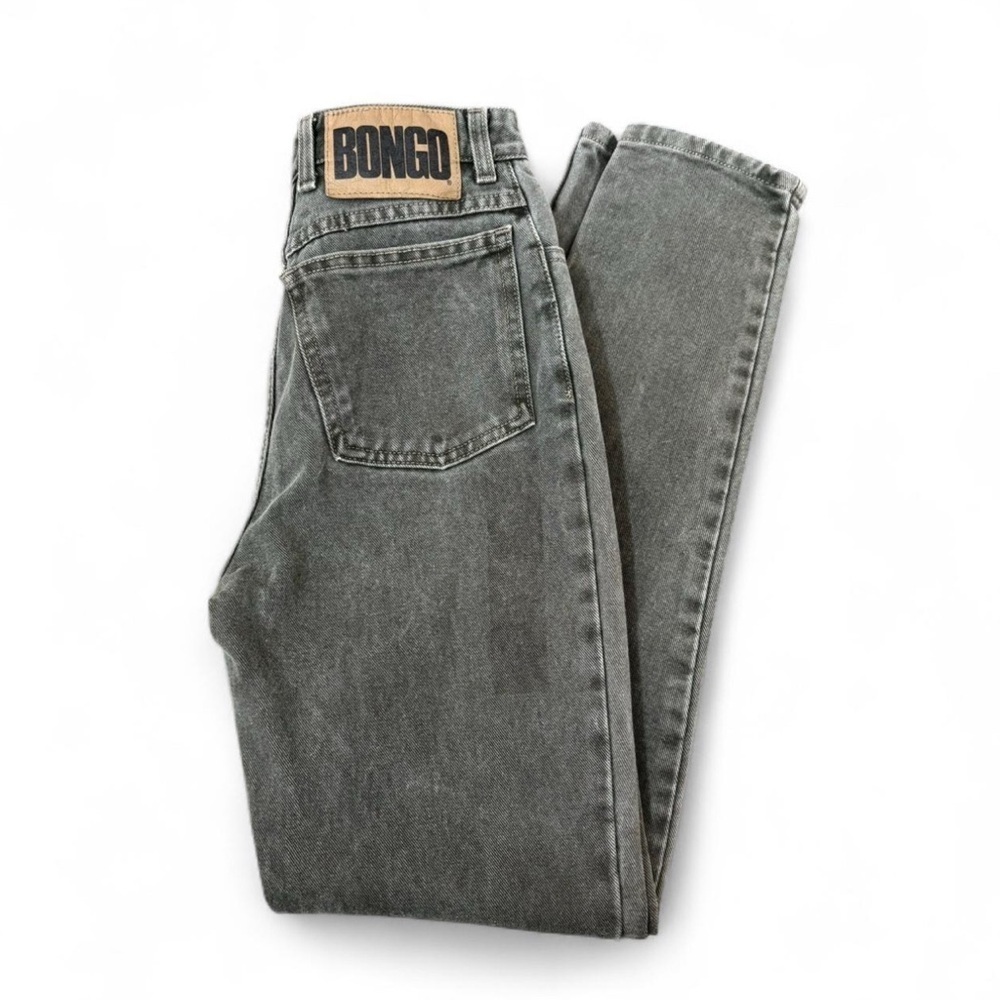VTG 90s Bongo Jeans Size 5 Gray Green Denim High Waist Tapered Leg USA Made